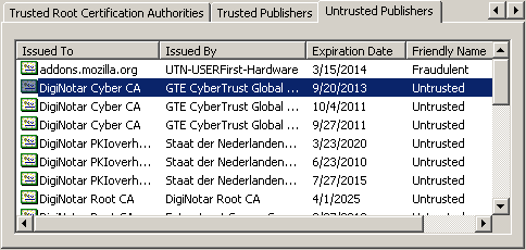 invalidated, untrusted root CA's in Windows XP